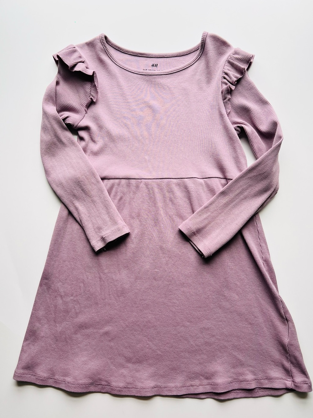 H&M Girls Dusty Purple Ribbed Long Sleeve Ruffle Dress Size 5T/6